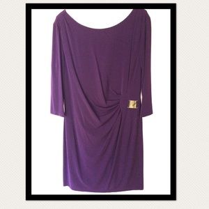 Purple & Gold Long Sleeve Midi Sheath Dress 14